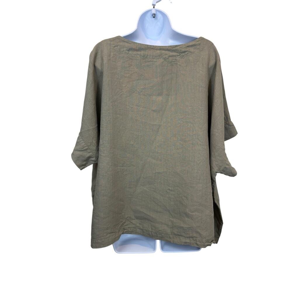 Linen Top Womens 2X Dark Olive Green Lagenlook Relaxed Oversized Made In USA - Picture 5 of 10